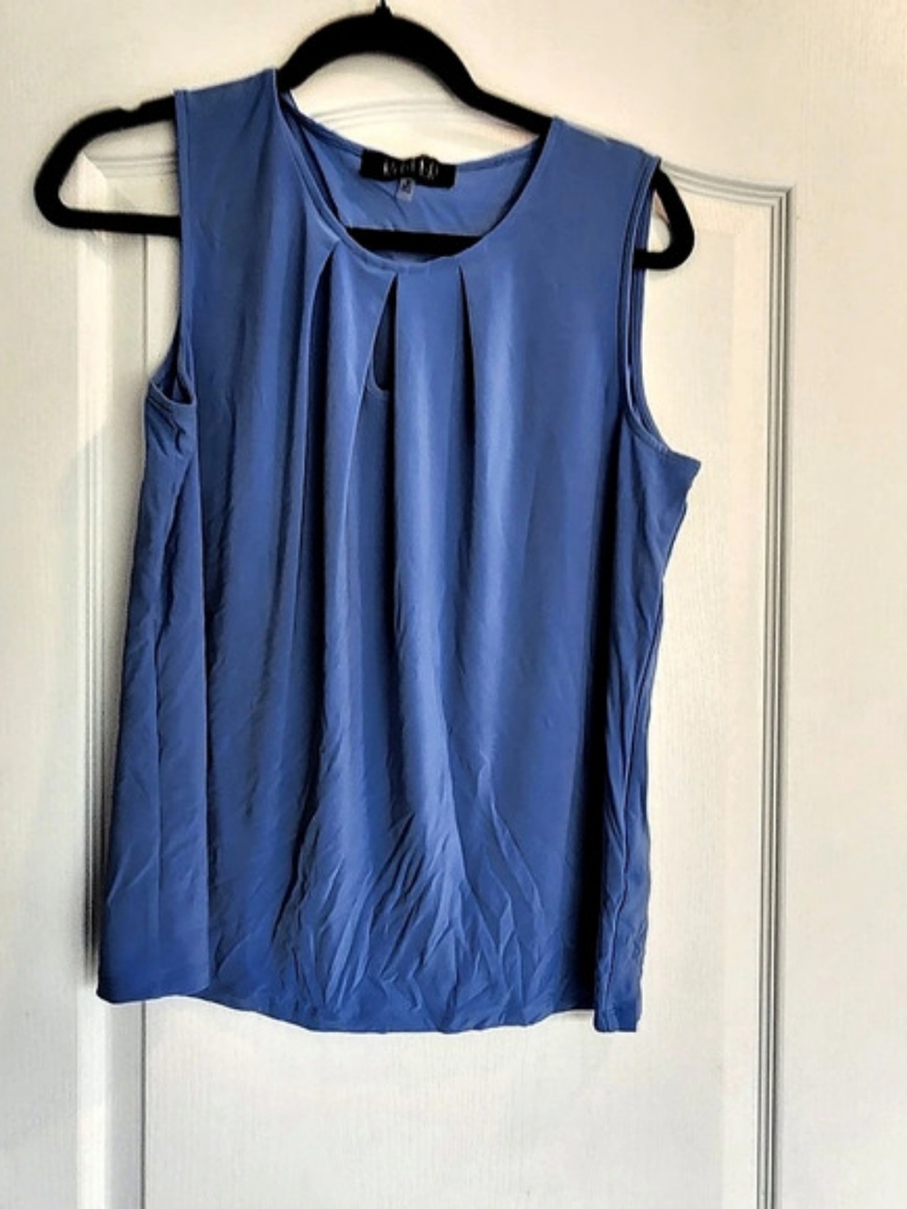 Kasper Sleeveless Pleat Neck Blouse Blue M EUC